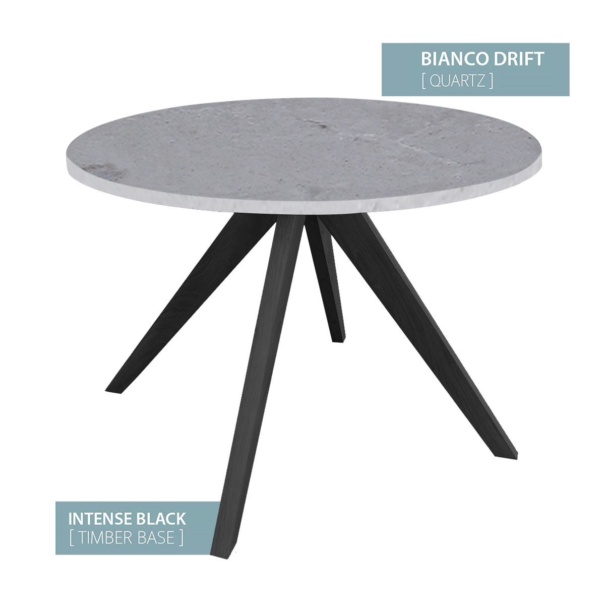 DINING TABLE ROUND BLACK BASE (BIANCO DRIFT)